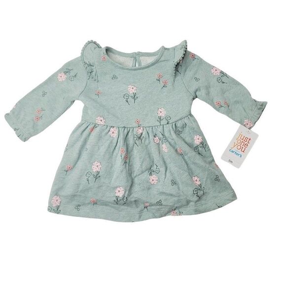 Baby Girls Floral Dress Just One You made by Carters Sage Green 3M NEW - Picture 2 of 5